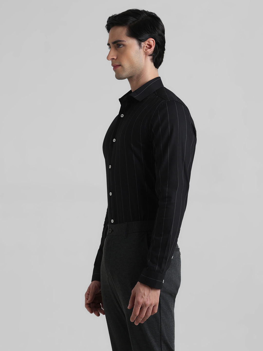 Buy Men's Beaded Line Black Shirt Online | SNITCH