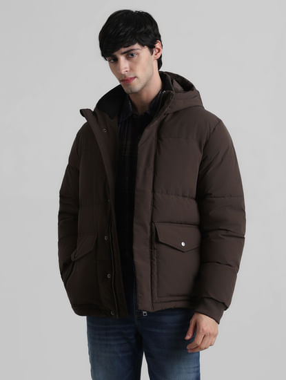 Dark Brown Hooded Puffer Jacket
