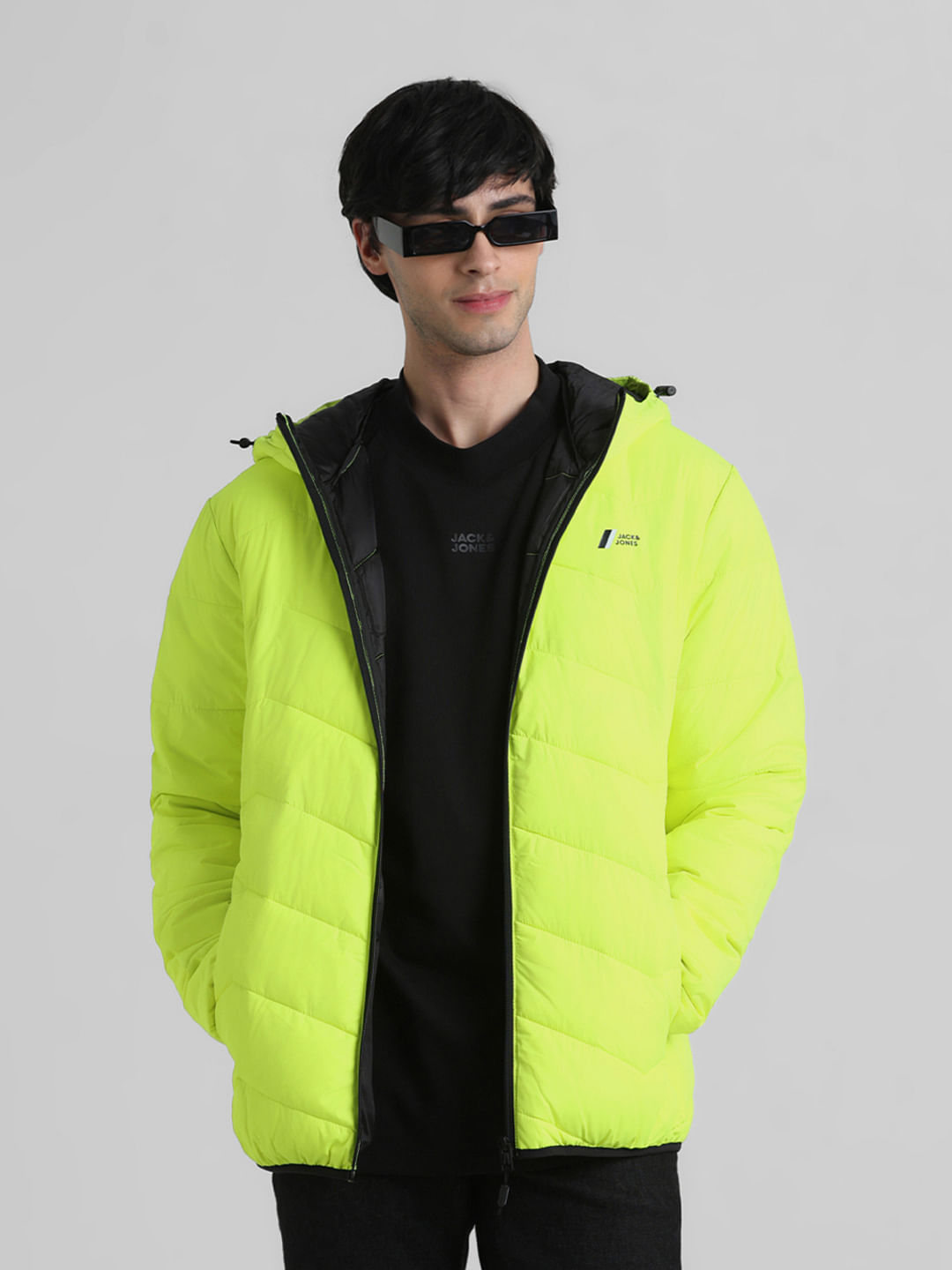 Mens bubble jacket with cheap fur hood