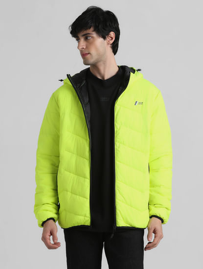 Neon Yellow Hooded Puffer Jacket