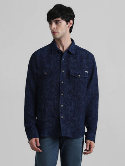 Dark Blue Indigo Dyed Jacquard Shirt