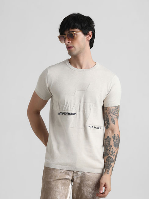 URBAN RACER by JACK&JONES Beige Printed Knitted T-shirt