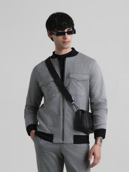 Grey Printed Knit Co-ord Set Jacket