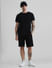 Black Mid Rise Jacquard Bermuda Shorts_409923+5