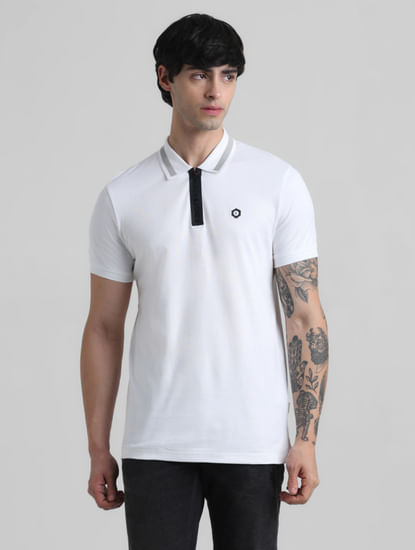 White Zip-Up Polo T-shirt