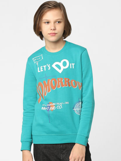 Boys Blue Typographic Print Sweatshirt