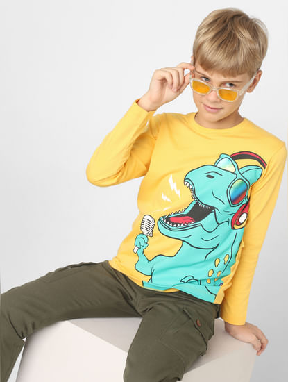 Boys Yellow Dino Print T-shirt
