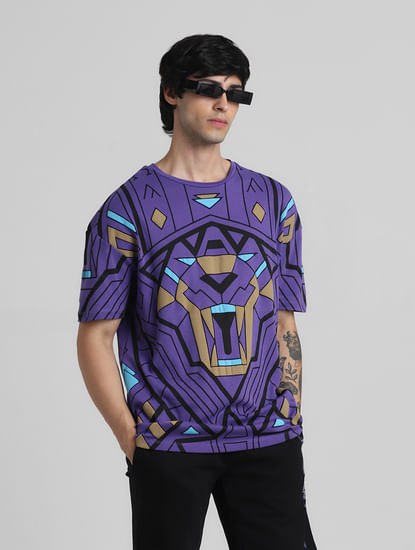 Jack&Jones X Black Panther Purple Printed OVERSIZED Co-ord T-shirt