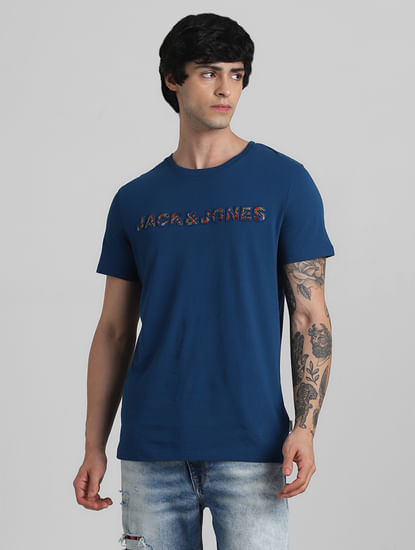 JACK&JONES X KUTCH BLUE EMBROIDERED SLIM FIT T-SHIRT