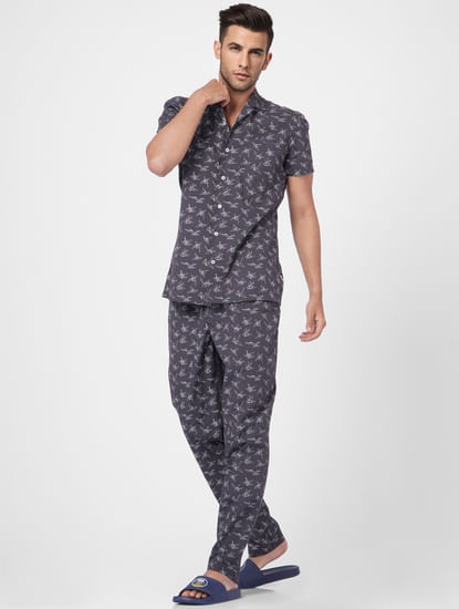 Grey Printed Shirt & Pyjama Set