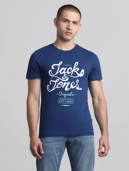 Blue Logo Print Crew Neck T-shirt
