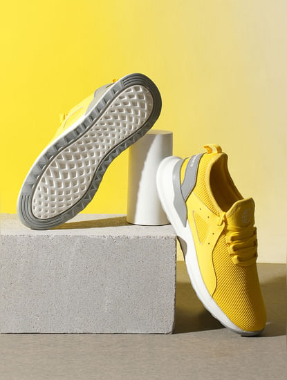 Yellow Knit Lace-Up Sneakers