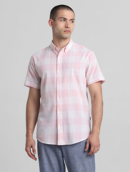 Light Pink Check Short Sleeves Shirt