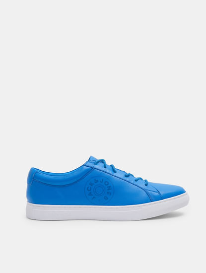 Blue Leather Lace-Up Sneakers