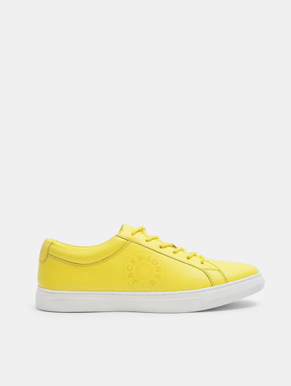 Yellow Leather Lace-Up Sneakers