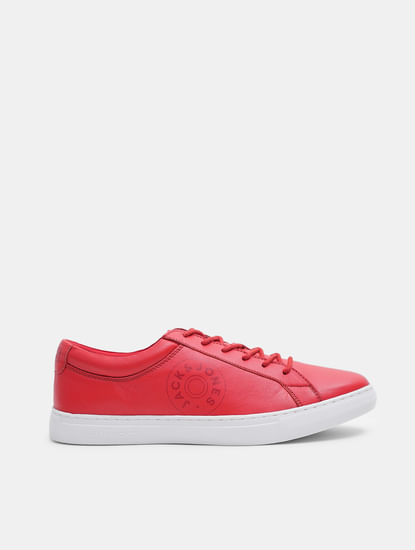 Red Leather Lace-Up Sneakers