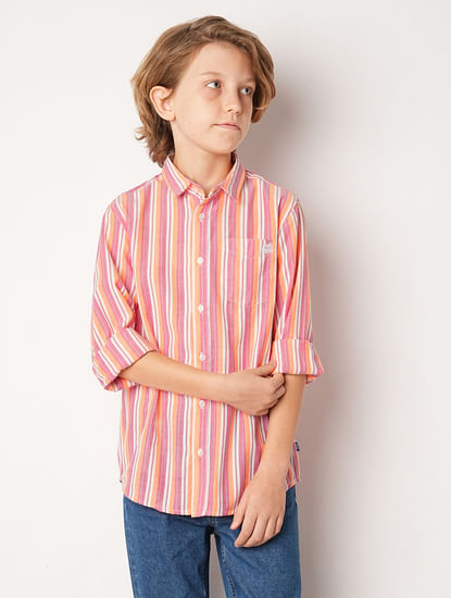 Peach Striped Full Sleeves Shirt
