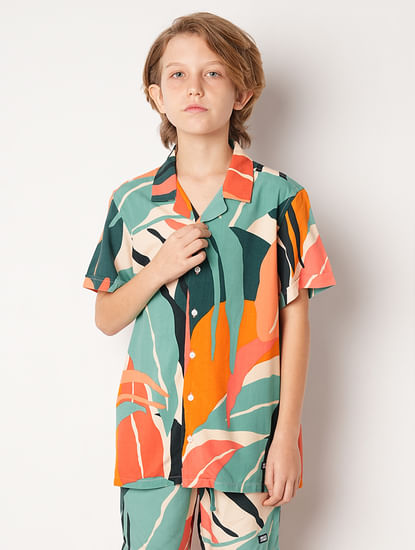 Green Tropical Print Co-ord Set Shirt