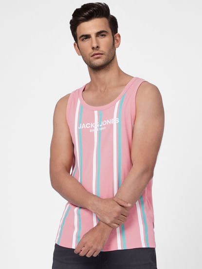 Pink Striped Sleeveless T-shirt