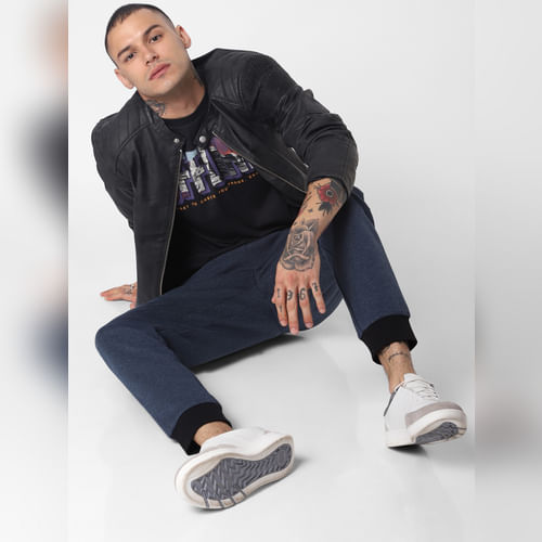 JACK&JONES Blue Graphic Print Crew Neck T-shirt