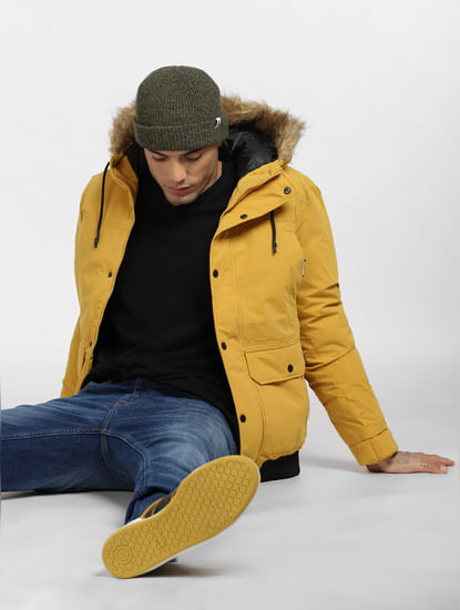 Yellow Fur Hood Casual Jacket