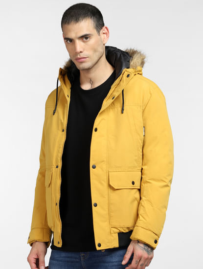 Yellow Fur Hood Casual Jacket