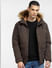 Dark Brown Fur Hood Casual Jacket_398012+2
