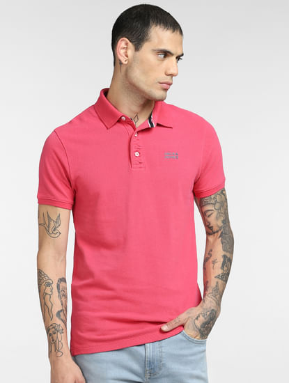 Pink Logo Print Polo T-shirt