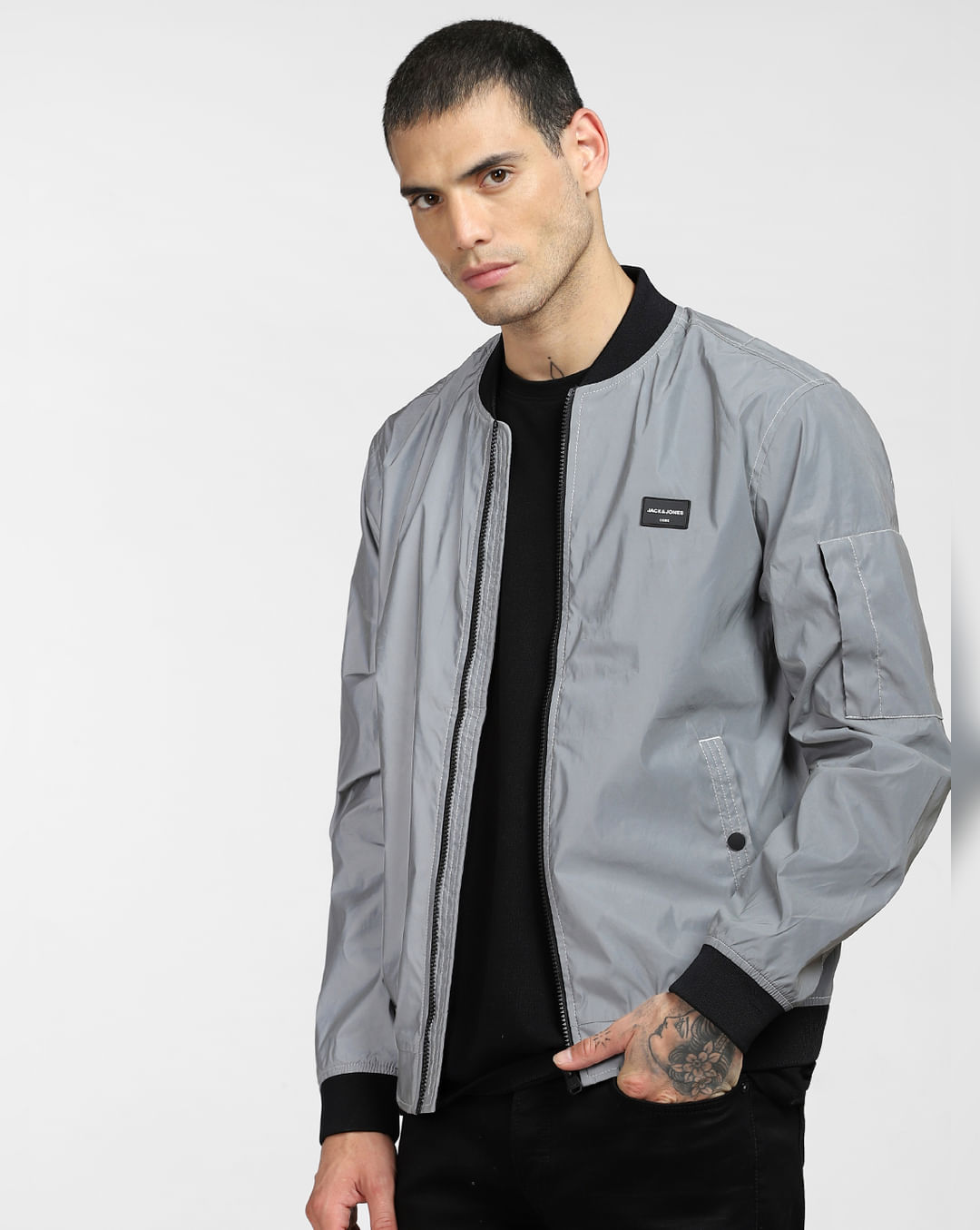 Buy Grey Reflective Bomber Jacket for Men