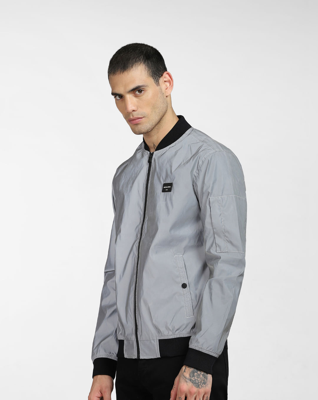Buy Grey Reflective Bomber Jacket for Men