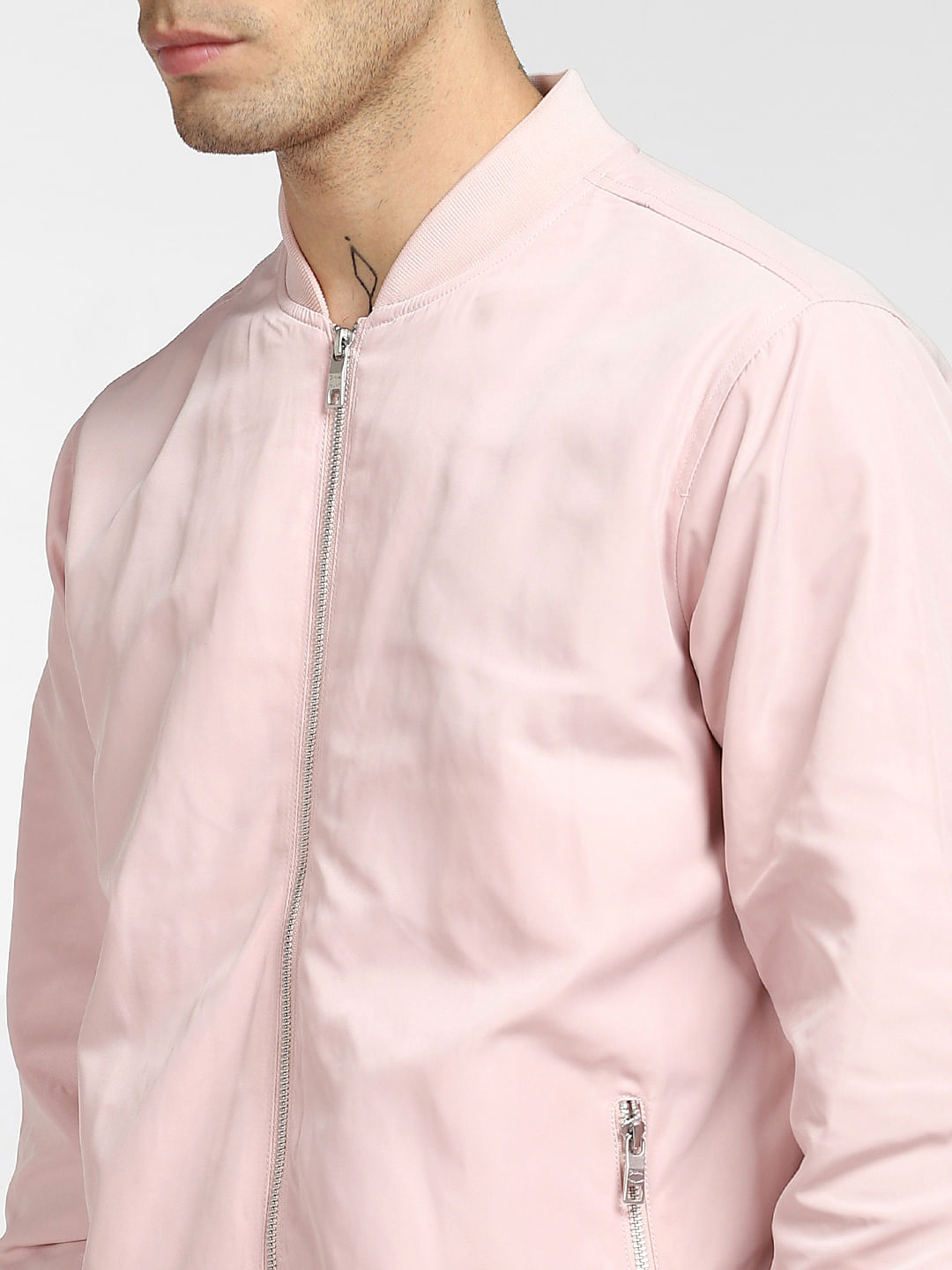 Pink and white silk bomber clearance jacket