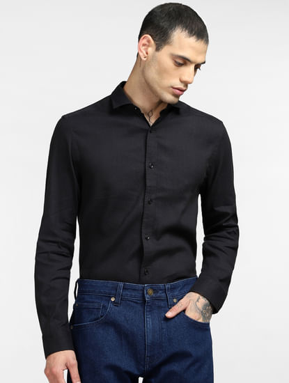 Black Linen Full Sleeves Shirt