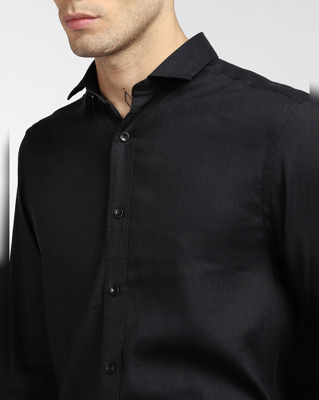 Buy Black Linen Full Sleeves Shirt for Men