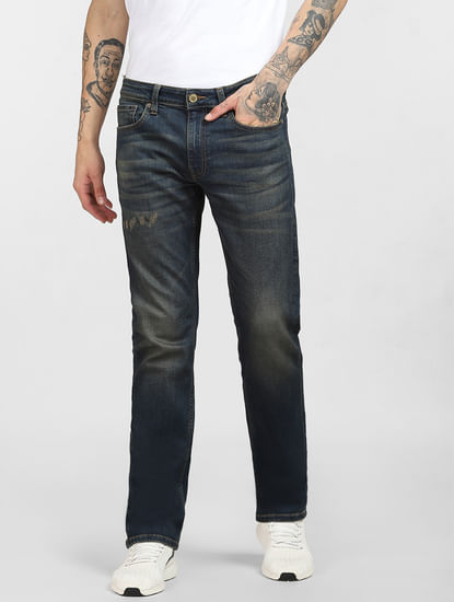 Dark Blue Low Rise Washed Regular Jeans