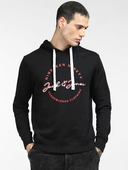 Black Logo Print Hooded Sweatshirt
