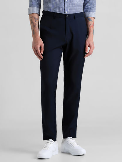 Navy Mid Rise Twill Trousers