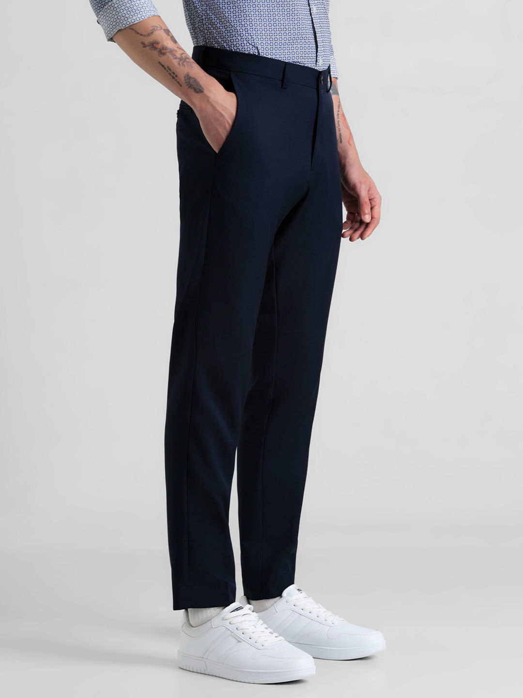 Buy Navy Blue Trousers & Mens High Waisted Trousers - Apella
