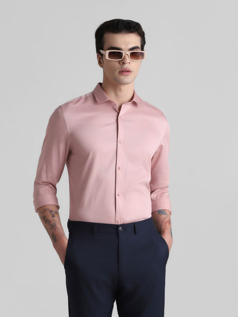 Pink Full Sleeves Solid Shirt