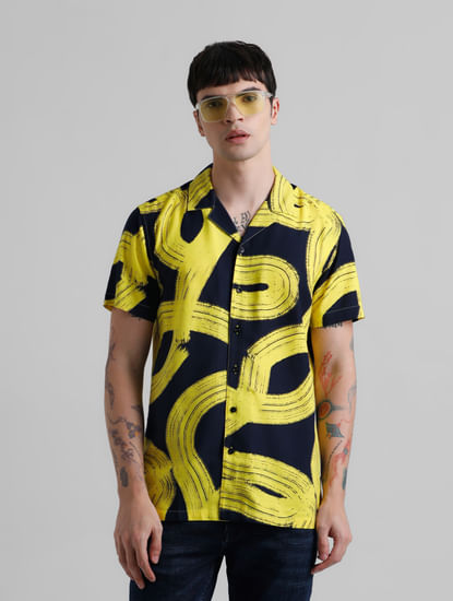 Yellow Abstract Print Short Sleeves Shirt