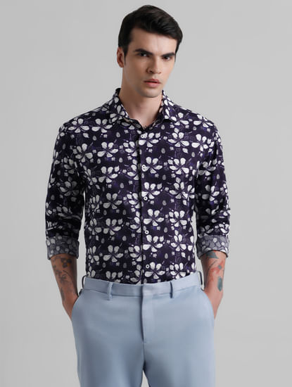 Purple Floral Full Sleeves Shirt