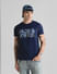 Blue Grid Print Crew Neck T-shirt_408442+1