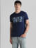 Blue Grid Print Crew Neck T-shirt_408442+2