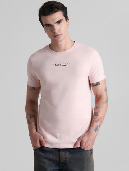 Pink Logo Text Crew Neck T-shirt