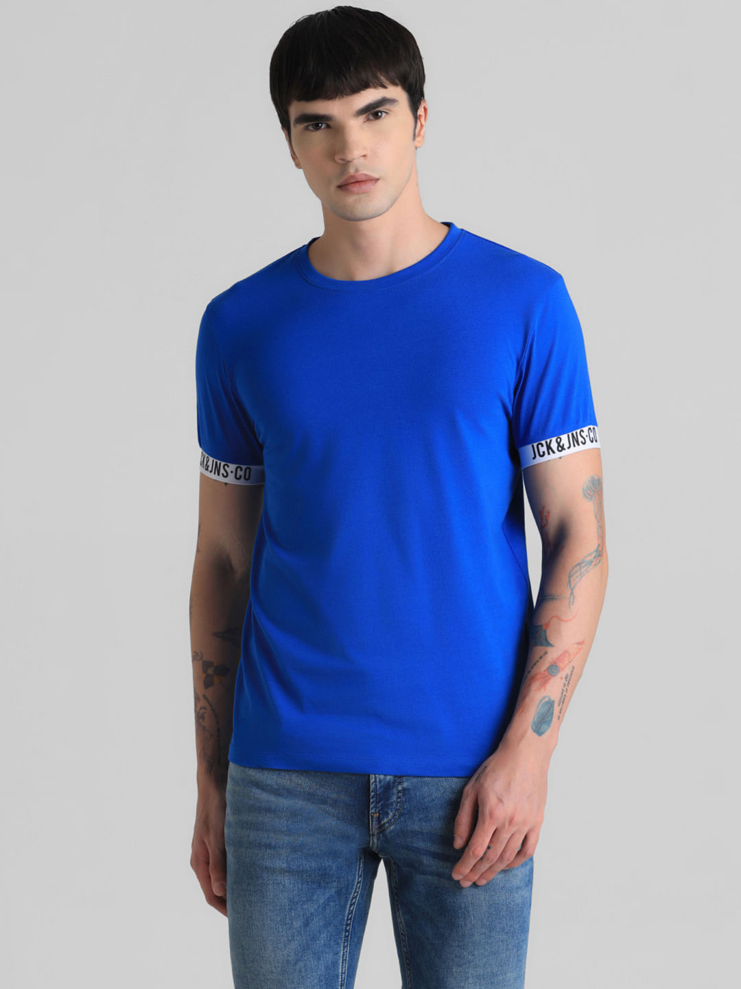 Blue Jacquard Slim Fit T shirt