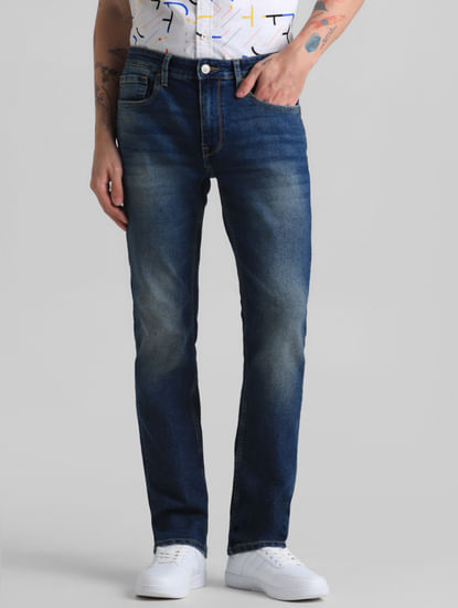 Blue Mid Rise Washed Regular Fit Jeans