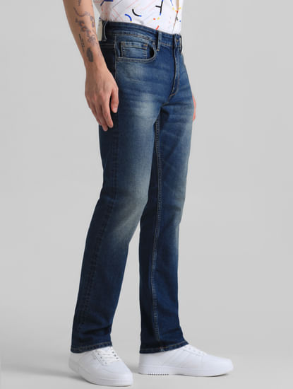Blue Low Rise Washed Regular Fit Jeans