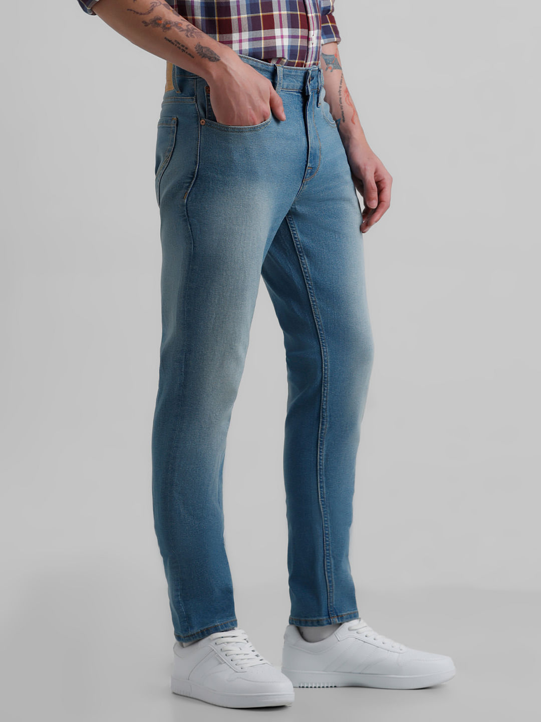 Buy Jeans Men Pants Casual Cotton Denim Trousers Multi Pocket Cargo Jeans  Men Blue 3XLarge at Amazonin
