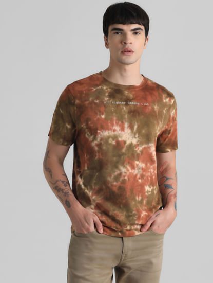 Brown Tie-Dye Crew Neck T-shirt