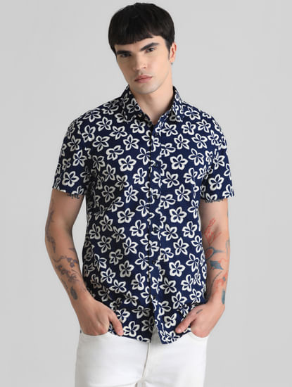 Dark Blue Floral Print Shirt