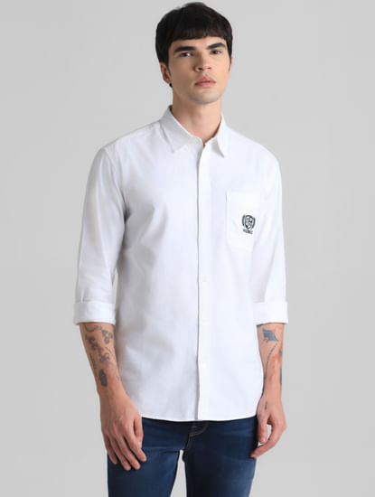 White Embroidered Patch Shirt
